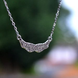 Sterling Silver 925 Pave CZ Angel Wing Necklace on 14-16 inch Rolo Chain-Mother&#39;s Day, Bridesmaids, Valentines Day gift