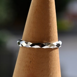 Sterling Silver 925 2mm Diamond Cut Diamond Patterned Faceted Band Closed Ring Sizes N, P1/2 Not Adjustable