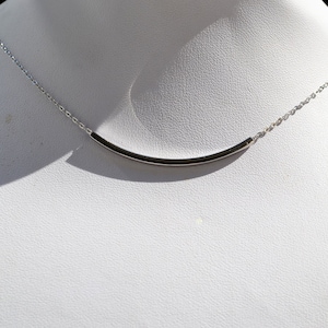 Sterling Silver 925 Curved Long Bar Tube Necklace on 15-17 inch Trace Chain - Geometric Minimalist Jewellery