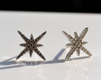 Sterling Silver 925 Large CZ Set Shooting Star, North Star, Snowflake Stud Earrings