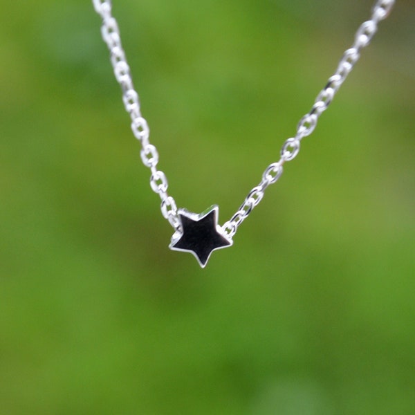 Sterling Silver 925 Mini 5mm Sliding Star Choker Necklace on 16-18 inch Adjustable Chain - Star Jewellery