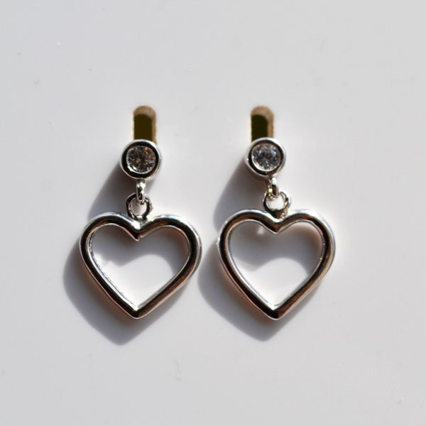 925 Sterling Silver CZ Set Circle with 10mm Open Heart Drop Studs, Heart Earrings - Minimalist Earrings, Love Jewellery