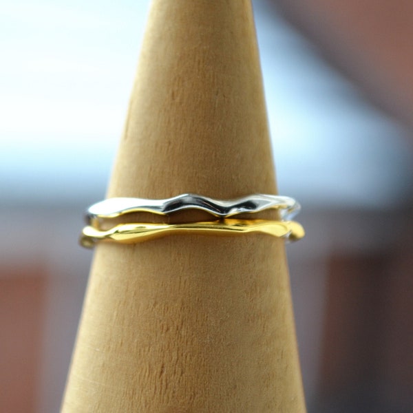 Sterling Silver 925 Silver Colour or Yellow Gold Plated Colour Bamboo Design Open Ring Size N Adjustable