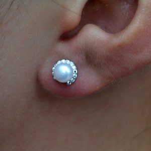 925 Sterling Silver Genuine Fresh water White Pearl Stud Earrings - Wedding, Bridal, Bridesmaid, Christmas, Valentine&#39;s Gifts