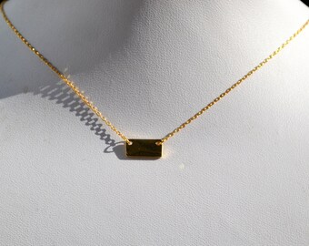 Sterling Silver 925 Yellow Gold Plated Rectangle Necklace 14-16 inch -  Minimalist Jewellery