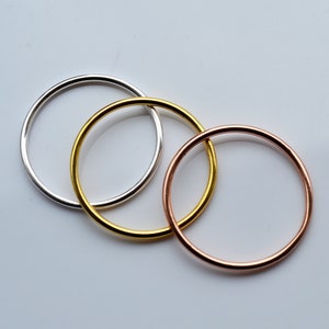 Sterling Silver 925 3 Colour Stacker Thin Band 1.2mm Ring Size Not Adjustable - Silver, Rose Gold Plated Silver, Yellow Gold Plated Silver