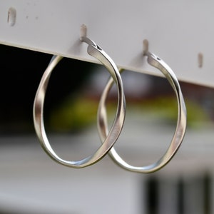 925 Sterling Silver Satin Finished 28mm Twist Heavy Weight Mobius Creole Hoop Earrings - Birthday, Valentines Day, Party, Christmas gift