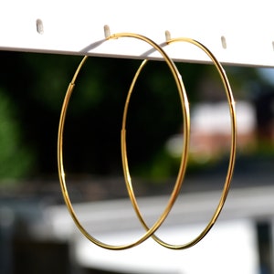 925 Sterling Silver Yellow Gold Plated Pair of Plain 50mm Large Hoop Earrings - Birthday, Valentines Day, Party, Christmas gift