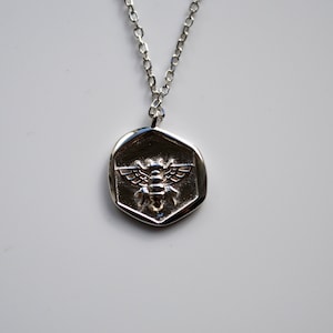 Sterling Silver 925 Silver Or Rose Gold Plated Hexagon Bee Coin Necklace on 16-18 inch Chain-Mother&#39;s Day, Bridesmaids, Valentines Day gift