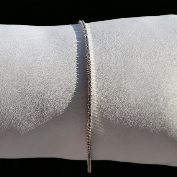 Bracelet à bascule de tennis en argent sterling 925 CZ Set avec extrémité coulissante 8 « , 15-18 cm réglable