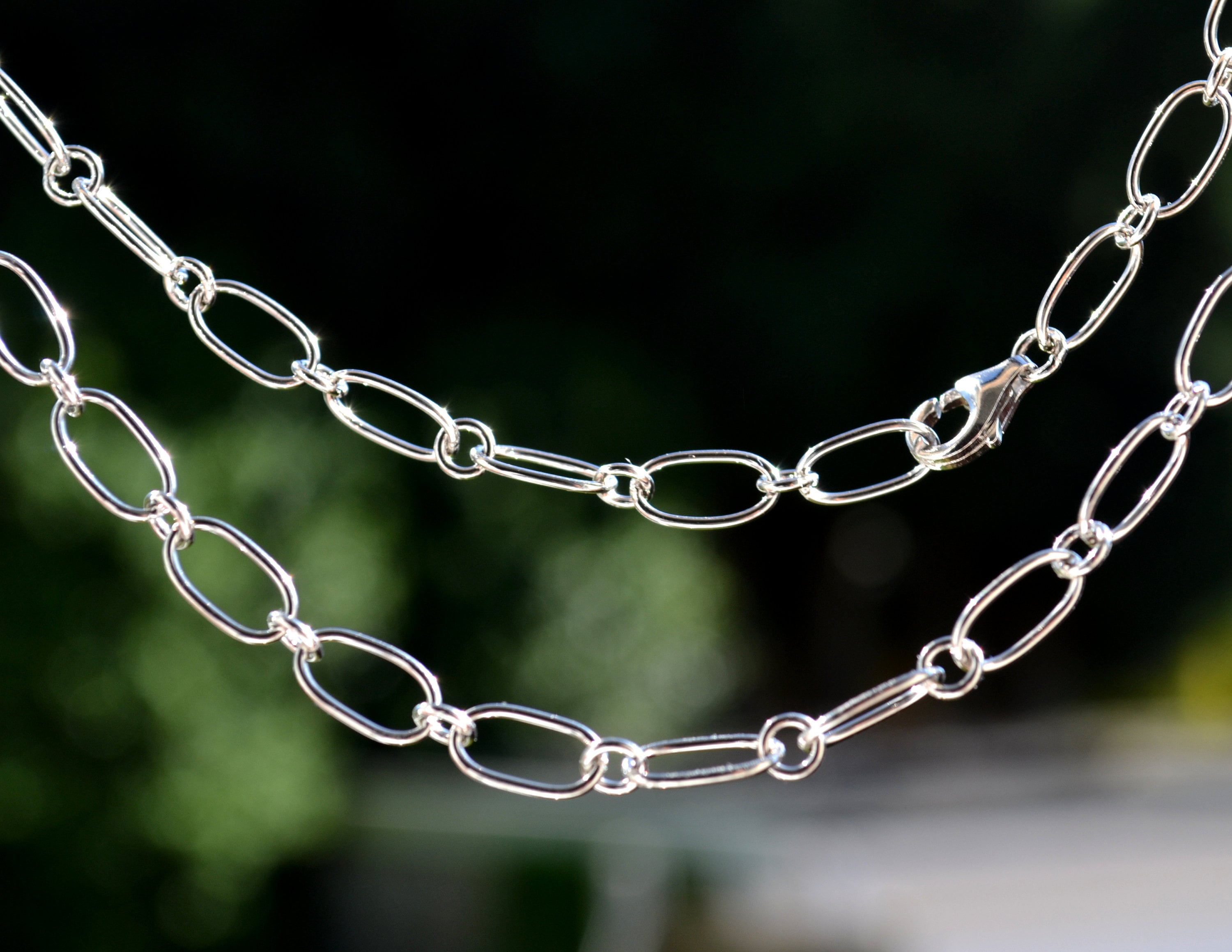 Sterling Silver 925 Rhodium Plated 6mm Wide Plain Open Link Chain