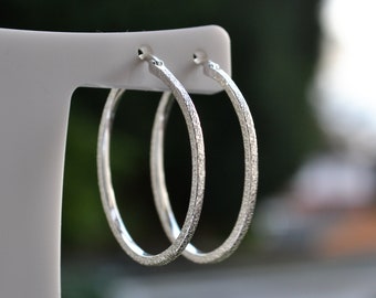 925 Sterling Silver 32mm Moondust Effect Creole Hoop Earrings - Anniversaire, Saint-Valentin, Fête, Cadeau de Noël