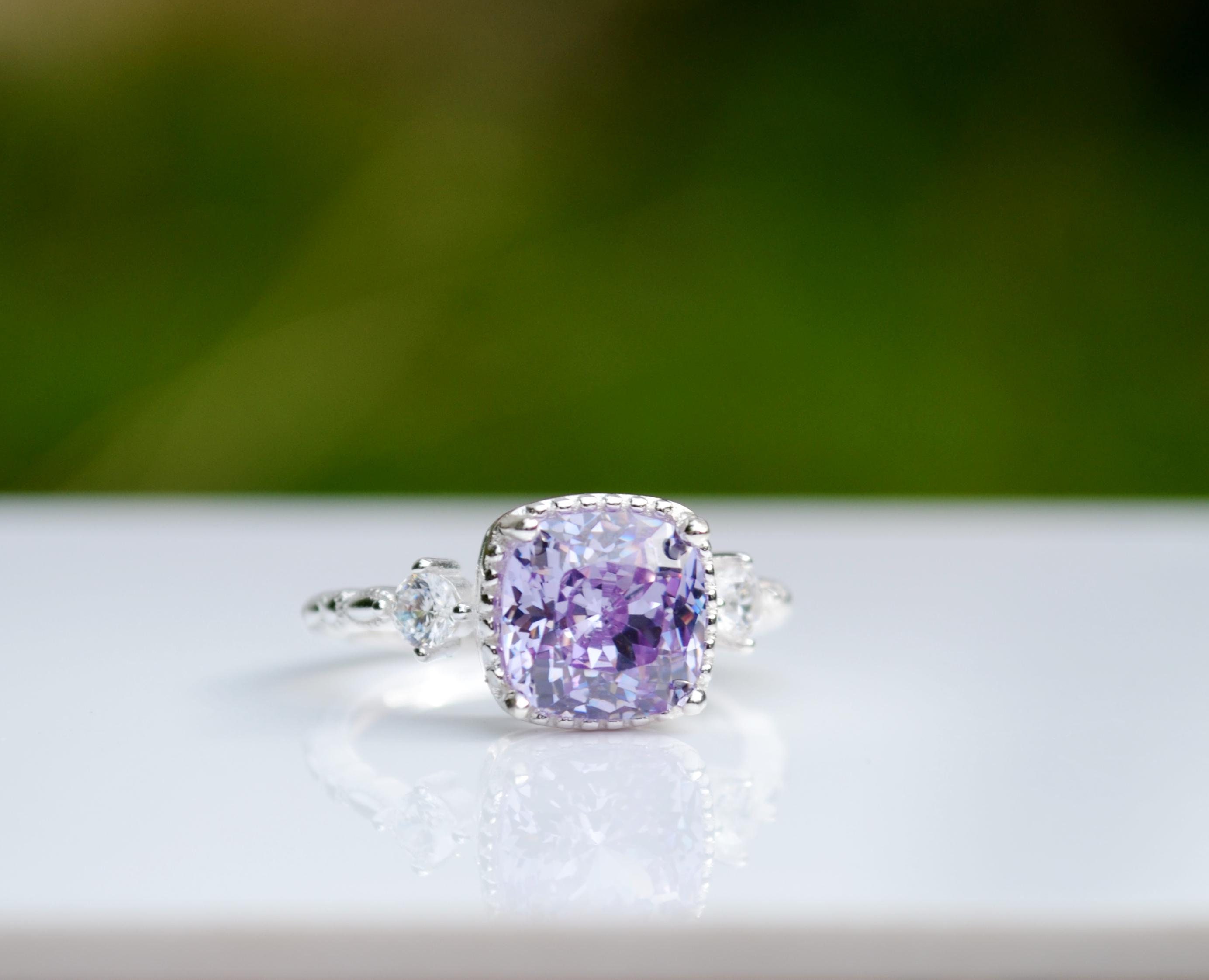 Bague Argent 925 RSE - Pierre Violette Carrée - Taille 7 1/4 - Occasion