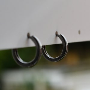 Sterling Silver 925 Huggies Black 9mm or 11mm Round Edge Mini Hoop Minimalist Earrings, Tiny Hoops, Thin Hoops