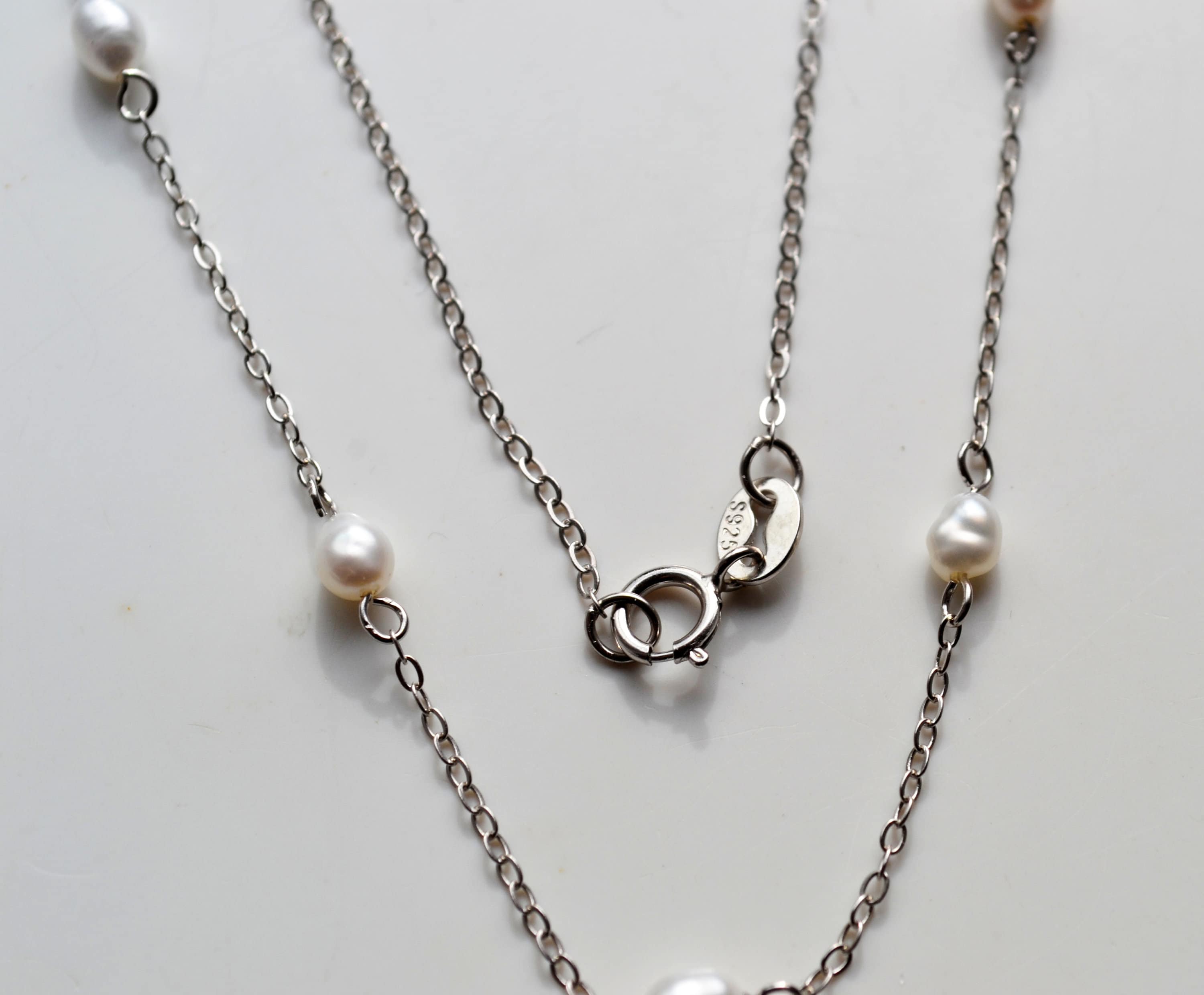 ネックレス・ペンダント murmur [925silver]Petit oval pearl necklace Sterling Silver 925 7 Mini Oval Fresh Water Pearl Stationed