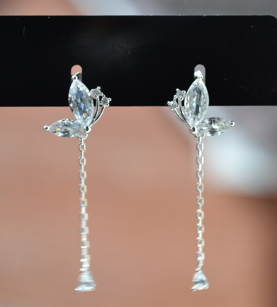 Boucles D'oreilles Puces En Argent Massif 925 Avec Strass - Occasion - Style Esprit