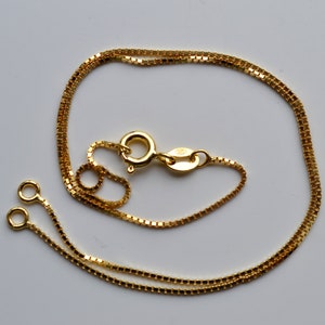 Sterling Silver 925 Multiple Length Yellow Gold Plated Box Chains with Split in the Middle and 2 End Rings - 14&quot;, 16&quot;, 18&quot; Or 20&quot;