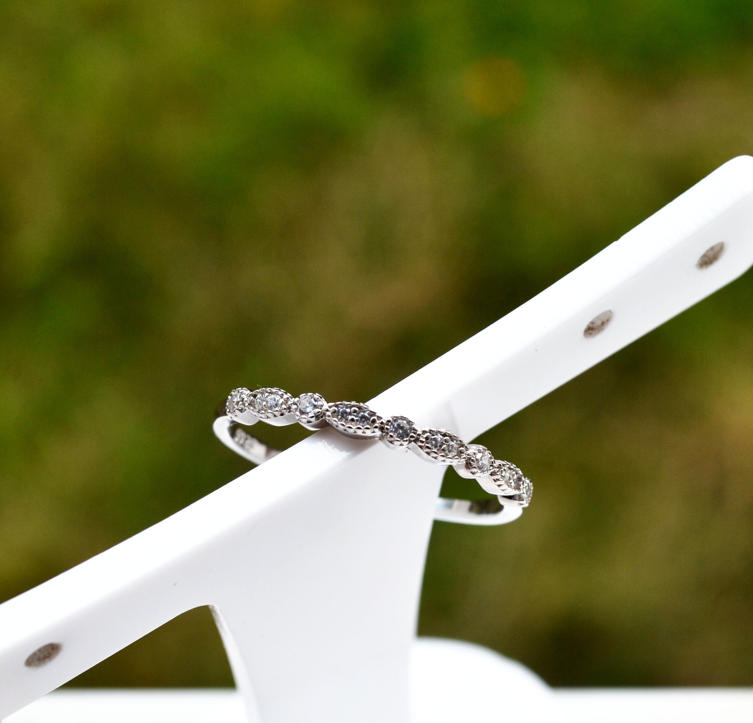 Sterling Silver 925 Silver Pave White CZ Set Lace Effect Band Ring