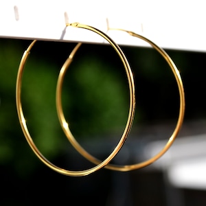 925 Sterling Silver Yellow Gold Plated Plain 40mm Large Hoop Earrings - Birthday, Valentines Day, Party, Christmas gift
