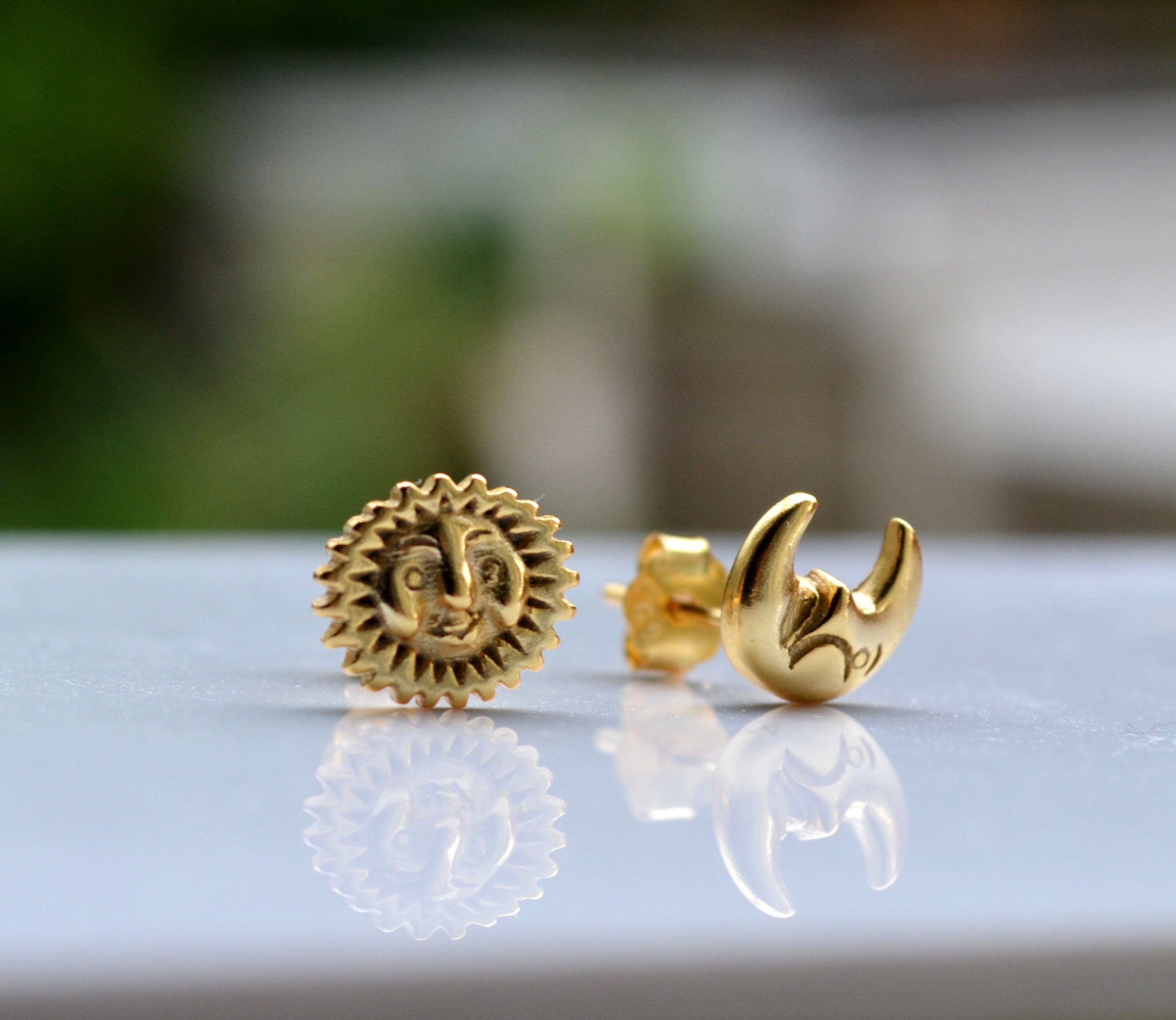 Sterling Silver 925 Yellow Gold Plated Funny Moon and Sun