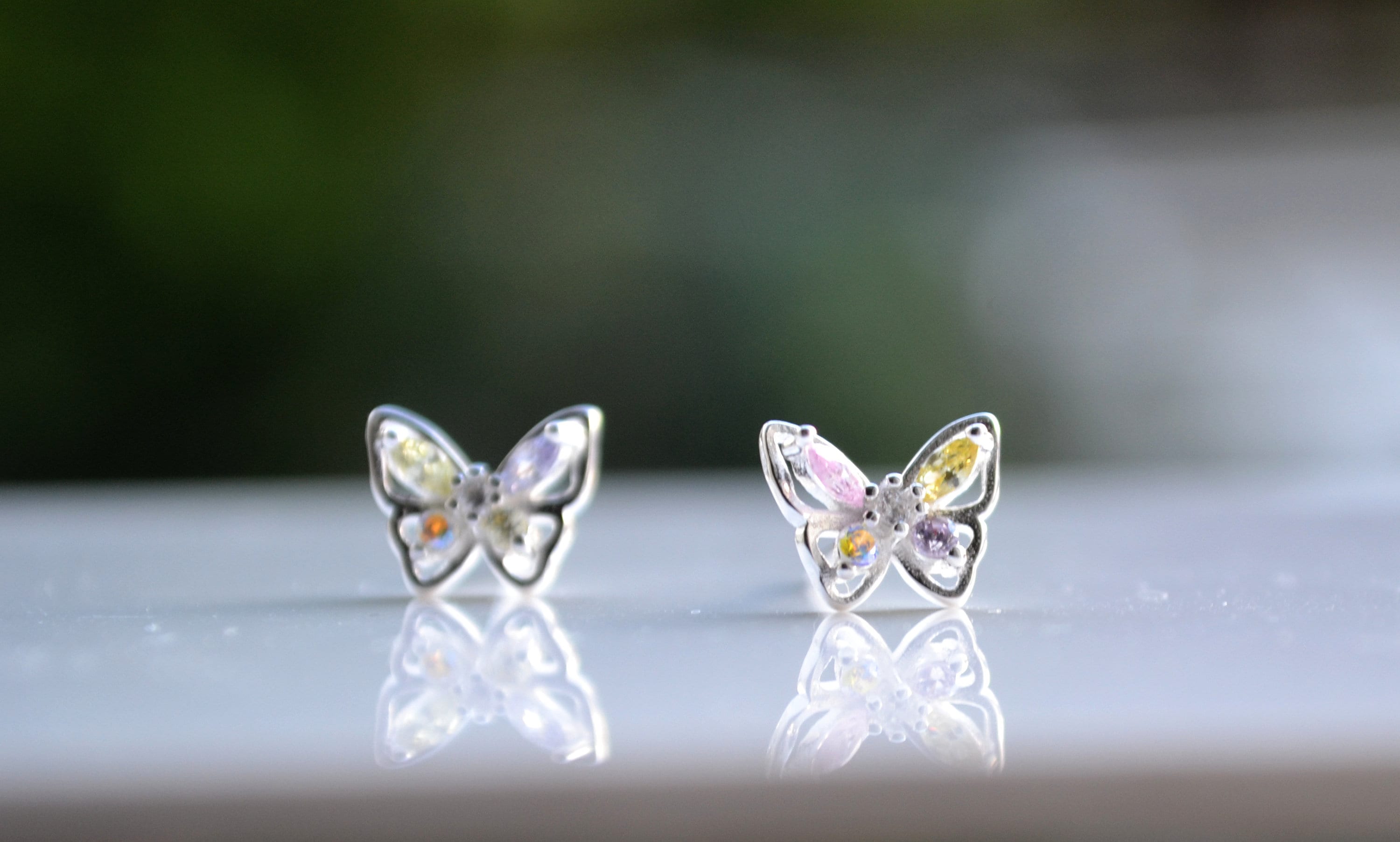 Sterling Silver 925 Multi-coloured CZ and AB Crystal Set Butterfly