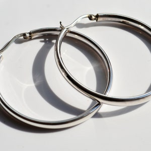925 Sterling Silver 45mm or 50mm Heavy Weight 4mm Flat Round Thick Creole Hoop Earrings Birthday, Valentines Day, Party, Christmas gift 50mm