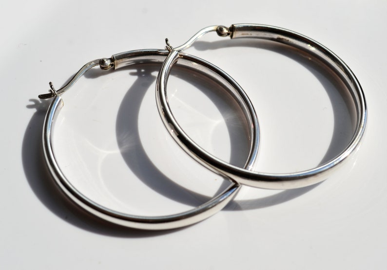 925 Sterling Silver 45mm or 50mm Heavy Weight 4mm Flat Round Thick Creole Hoop Earrings Birthday, Valentines Day, Party, Christmas gift 50mm