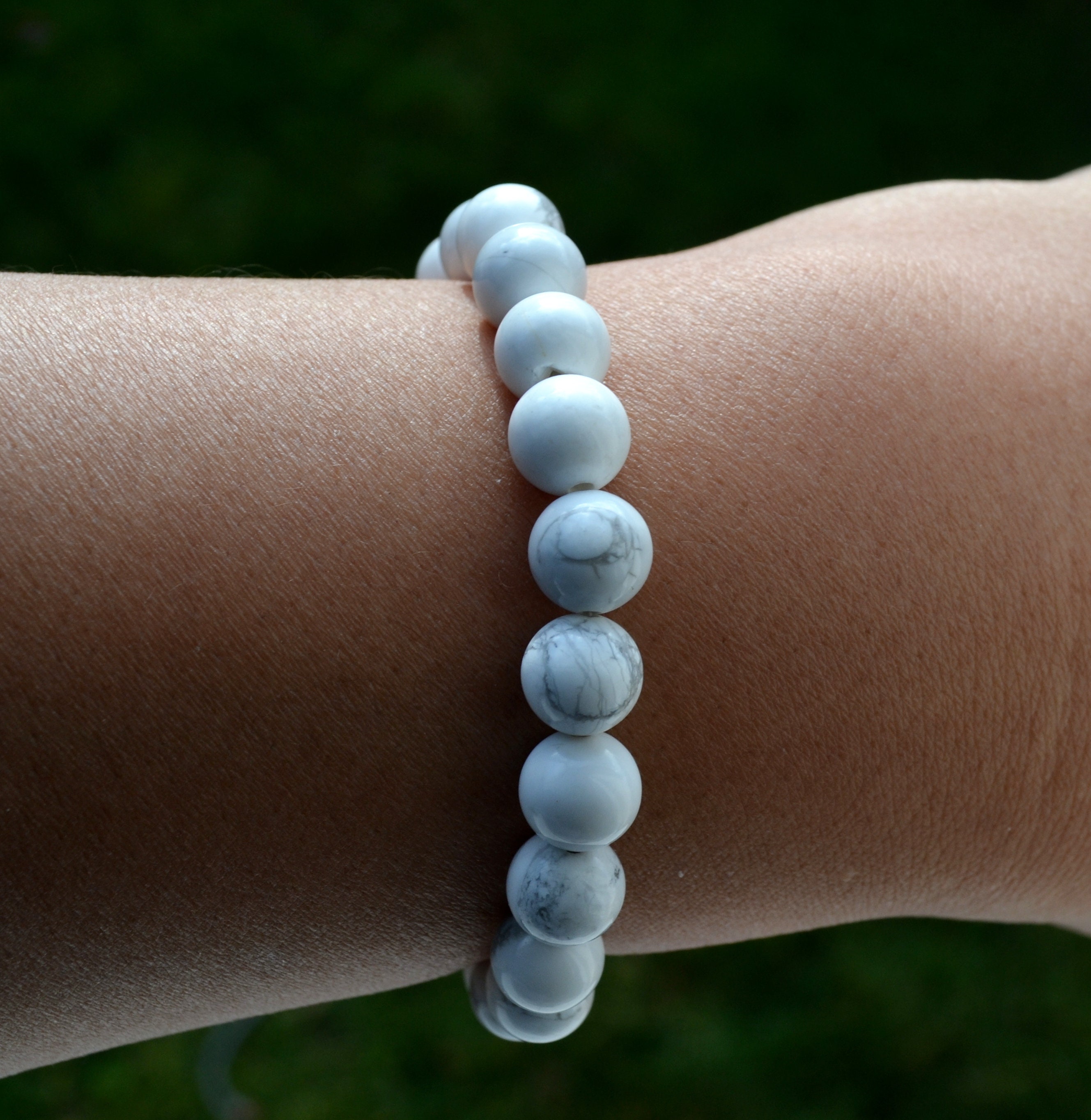 Bracciale Elastico Donna In Howlite Bianca E Turchese Finto - Perle 8mm, Lunghezza 19 Cm - 2
