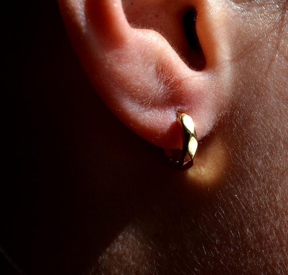 Sterling Silver 925 Huggies Yellow Gold Plated Diamond Cut Diamond