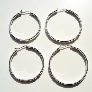 925 Sterling Silver 45mm or 50mm Heavy Weight 4mm Flat Round Thick Creole Hoop Earrings Birthday, Valentines Day, Party, Christmas gift image 2