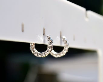 Sterling Silver 925 Huggies Diamond Cut Patterned 12mm Earrings Mini Hoop Minimalist Earrings, Tiny Hoops, Thin Hoop