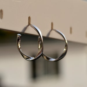 Sterling Silver 925 Twisted Half Circle Hoop Earrings Studs, Statement Earrings