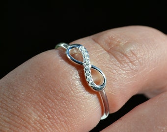Sterling Silver 925 CZ Set Infinity Figure of 8 Open Ring Size N