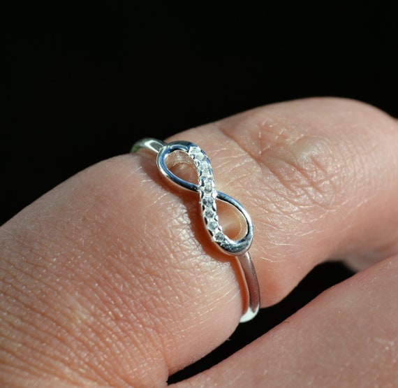 Sterling Silver 925 CZ Set Infinity Figure of 8 Open Ring
