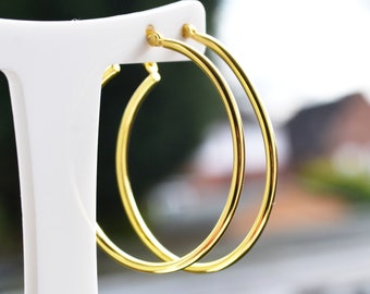 925 Sterling Silver Yellow Gold Plated 30mm, 40mm, 50mm or 60mm Creole Hoop Earrings - Birthday, Valentines Day, Party, Christmas gift