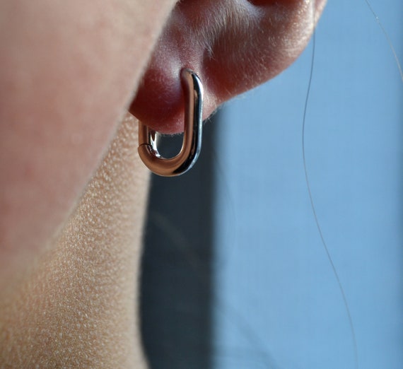 Sterling Silver 925 Pair of Huggies Rectangle Hoop Minimalist