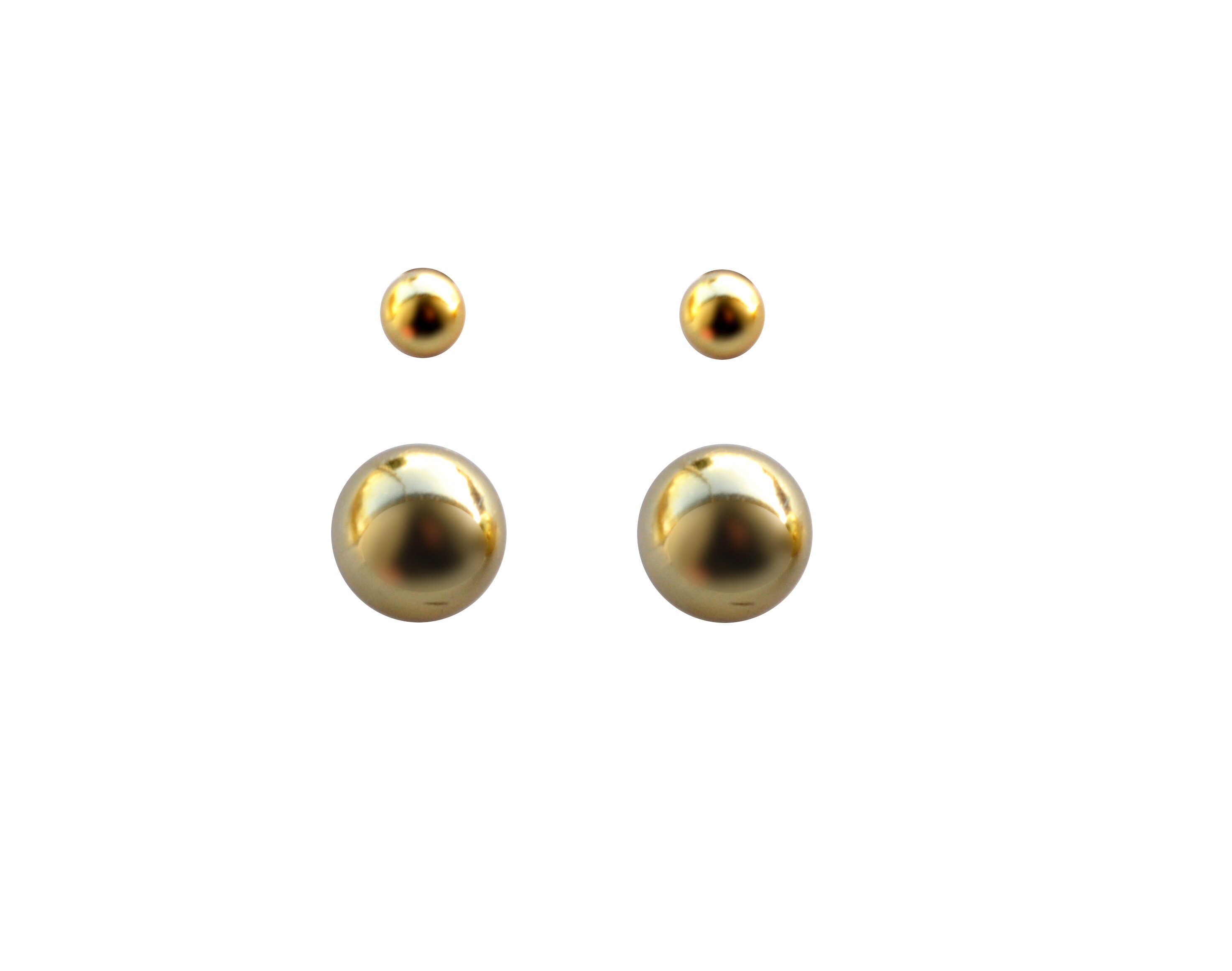 9ct Yellow Gold On Silver 3mm Ball Stud Earrings - Simple & Classic, Hypoallergenic