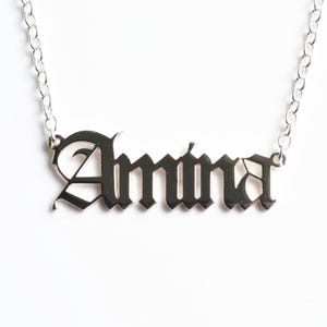 Sterling Silver 925 Personalised Old English Font Name Necklace Multiple Length Rolo Chain Any name-Birthday,Bridesmaids,Valentines Day gift