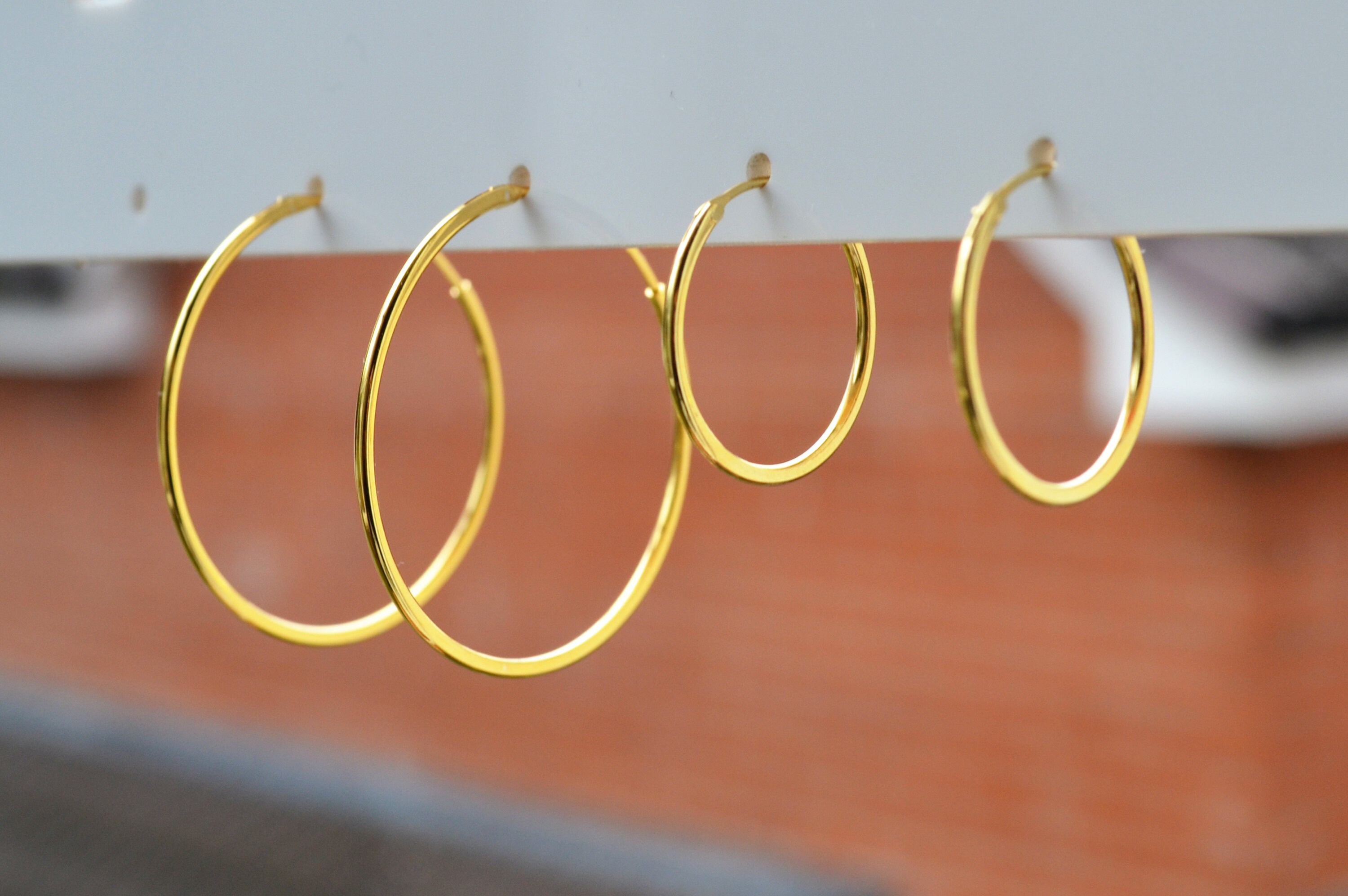 925 Sterling Silver Yellow Gold Plated Set of 2 Plain