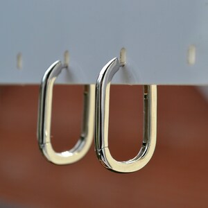 Sterling Silver 925 Huggies Heavy Weight Large 25mm Rectangle Hoop Minimalist Earrings, Hoops, Thick Hoops
