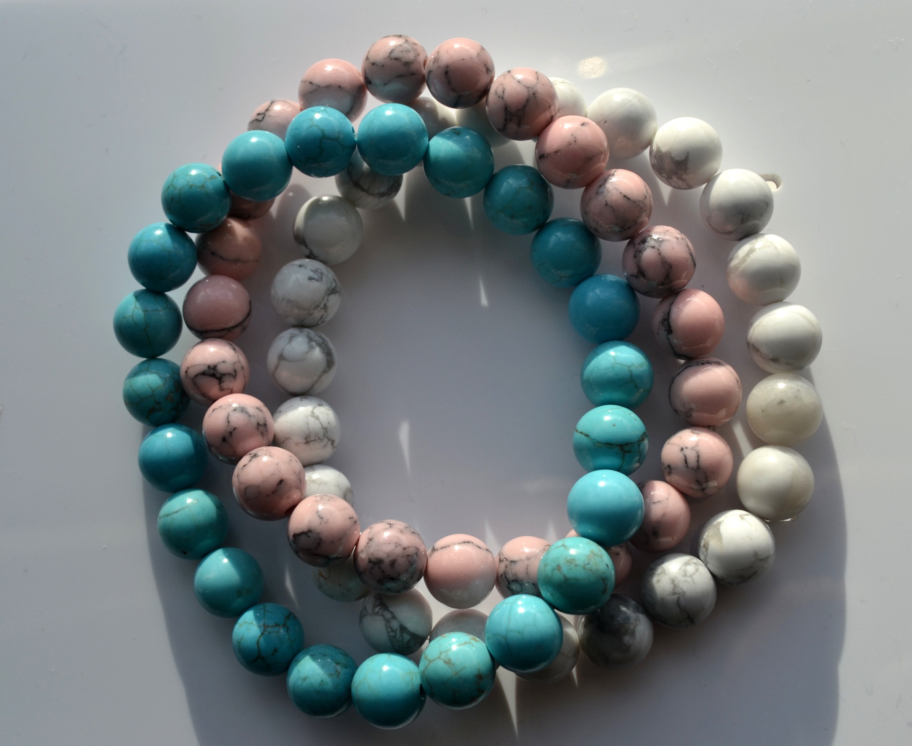 Bracciale in Howlite turchese tinto rotondo 8mm - Elastico x 1pc