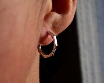 Sterling Silver 925 Huggies Silver or Black Hexagon 16mm Large Hoop Minimalist Earrings, Hoops, Thin Hoops