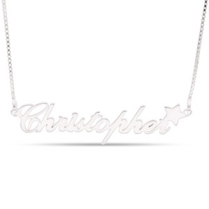 Sterling Silver 925 Personalised Carrie Font Name Necklace With Star End Box Chain Any name - Birthday, Bridesmaids, Valentines Day gift