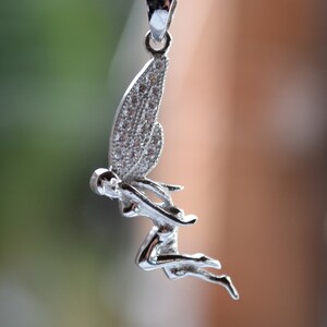 Sterling Silver 925 Fairy with CZ Set Wings Little Princess Pendant on 18" Chain