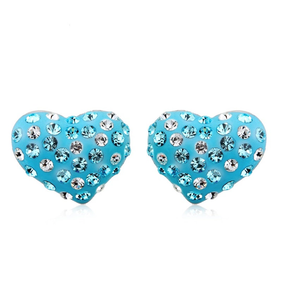 Swarovski Elements Blue and White Crystal Large Heart Stud Earrings ...