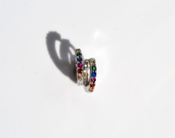thumbnail image 2 of Sparkle & Shine: 925 Sterling Silver Multi-Color Gemstone Hoop Earrings 2 of 2