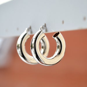 Sterling Silver 925 Extra wide Chunky 20mm Statement Heavy Weight Round Tube Creoles - Minimalist Earrings, Hoops - Industrial Look