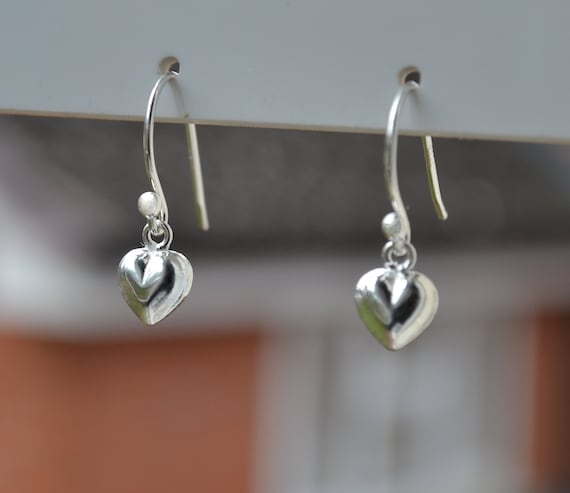 Boucles D'oreilles Pendantes En Argent Massif - Design Cœurs - Occasion