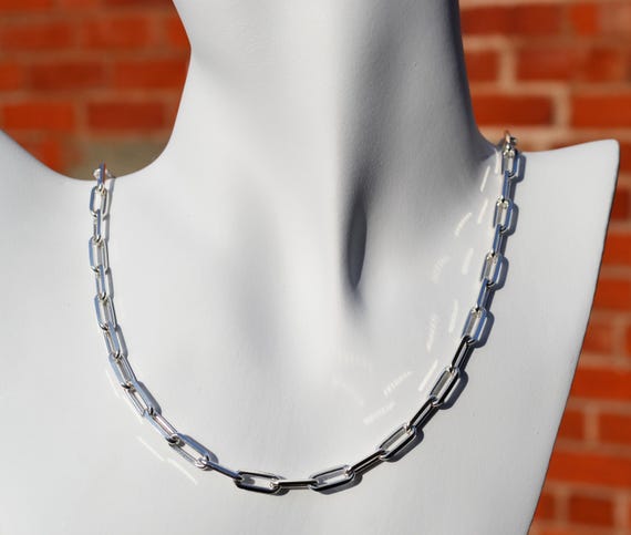 Sterling Silver 925, 5mm Wide Chunky Extra Heavy Weight, Paper Clip Chain Necklace 20 or 22 inch -  Minimalist Choker Style, Layered Look