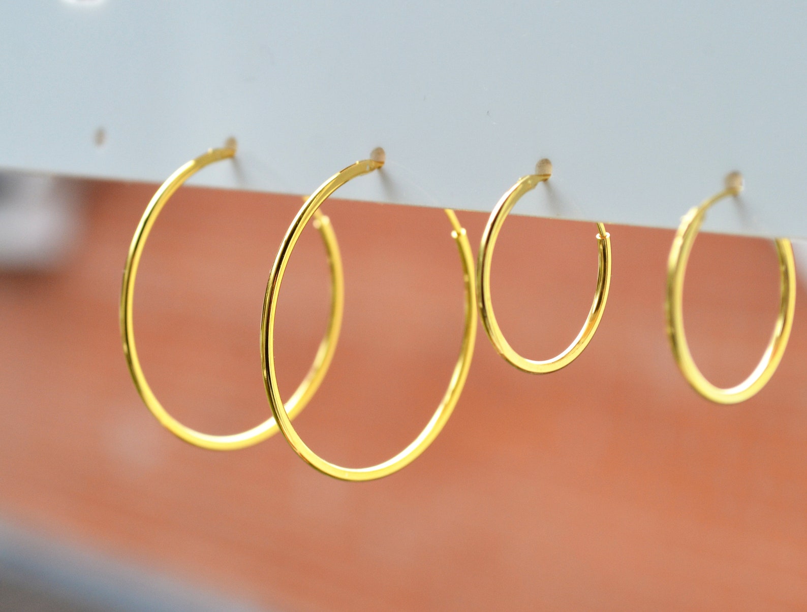 925 Sterling Silver Yellow Gold Plated Set of 2 Plain 18mm and Etsy